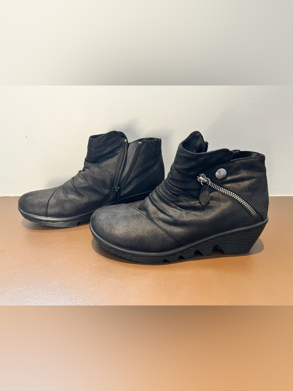 Skechers Black Ankle Wedge Boots with Side Zipper
